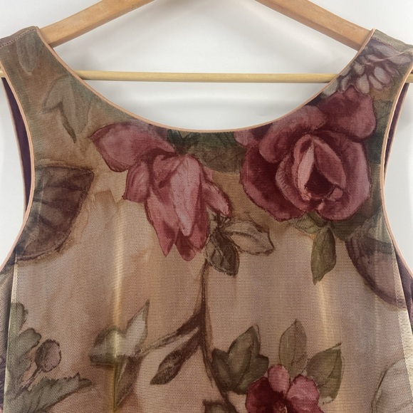 Old world roses mauve beige green flowing chiffon maxi dress Medium - Picture 14 of 15